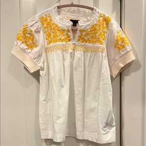 J. Crew White Blouse with yellow embroidery